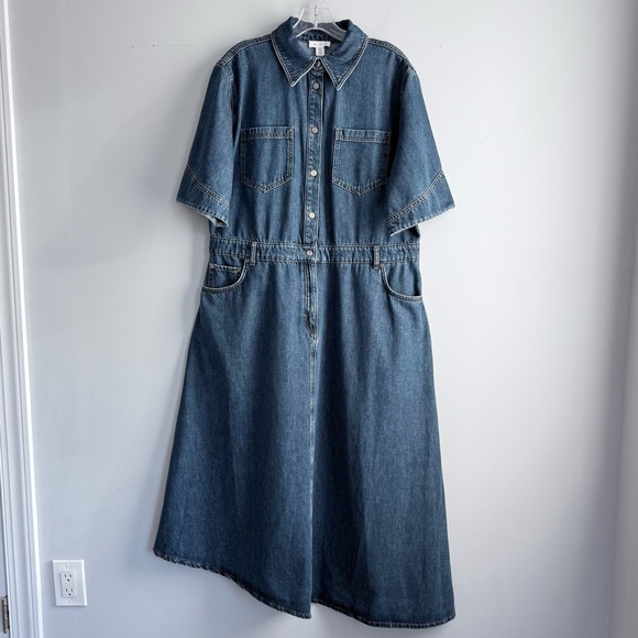 ALIGNE Mateo Short Sleeve Asymmetric Denim Midi Shirt Dress 12 Anthropologie - Picture 7 of 15